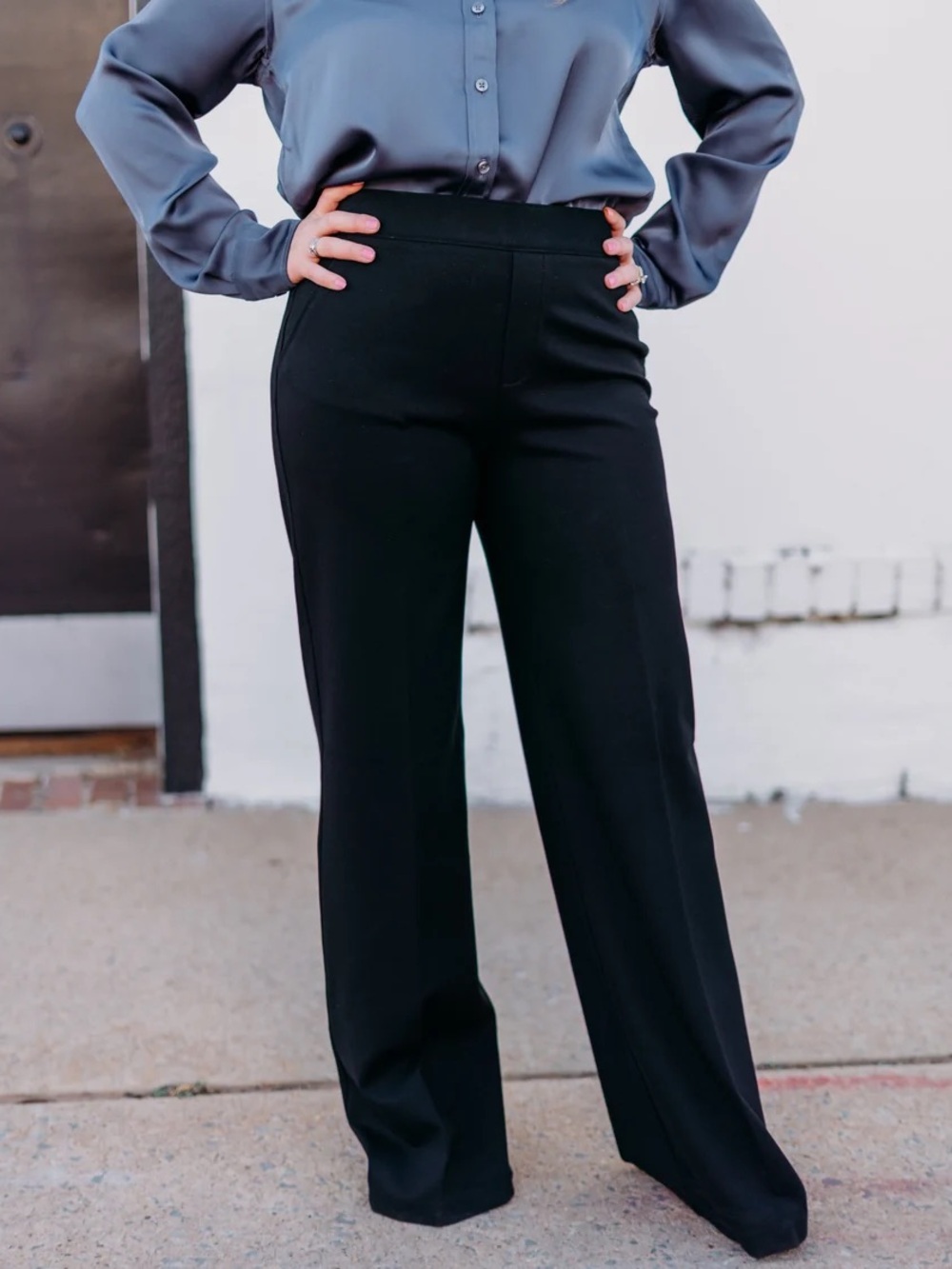 Spanx The Perfect Pant Wide Leg Ponte Knit Stretch Black Medium Pull On Slimming